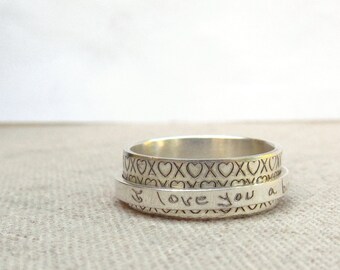 Jewelry - Custom Handwriting Ring - Spinner Ring - Silver Engraved Jewelry - Graduation Gift - Custom Ring - Worry Ring