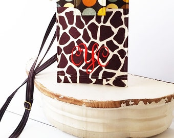Monogrammed Cell Phone Sleeve, FIT ANY Size/Brand Phone, Phone Purse with Adjustable Strap,iphone accessories,samsung galaxy- Giraffe & Dots