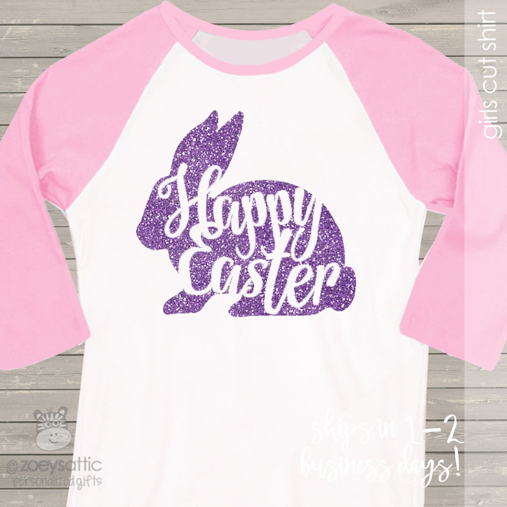 Download Easter shirt girl sparkly glitter bunny raglan Tshirt pick