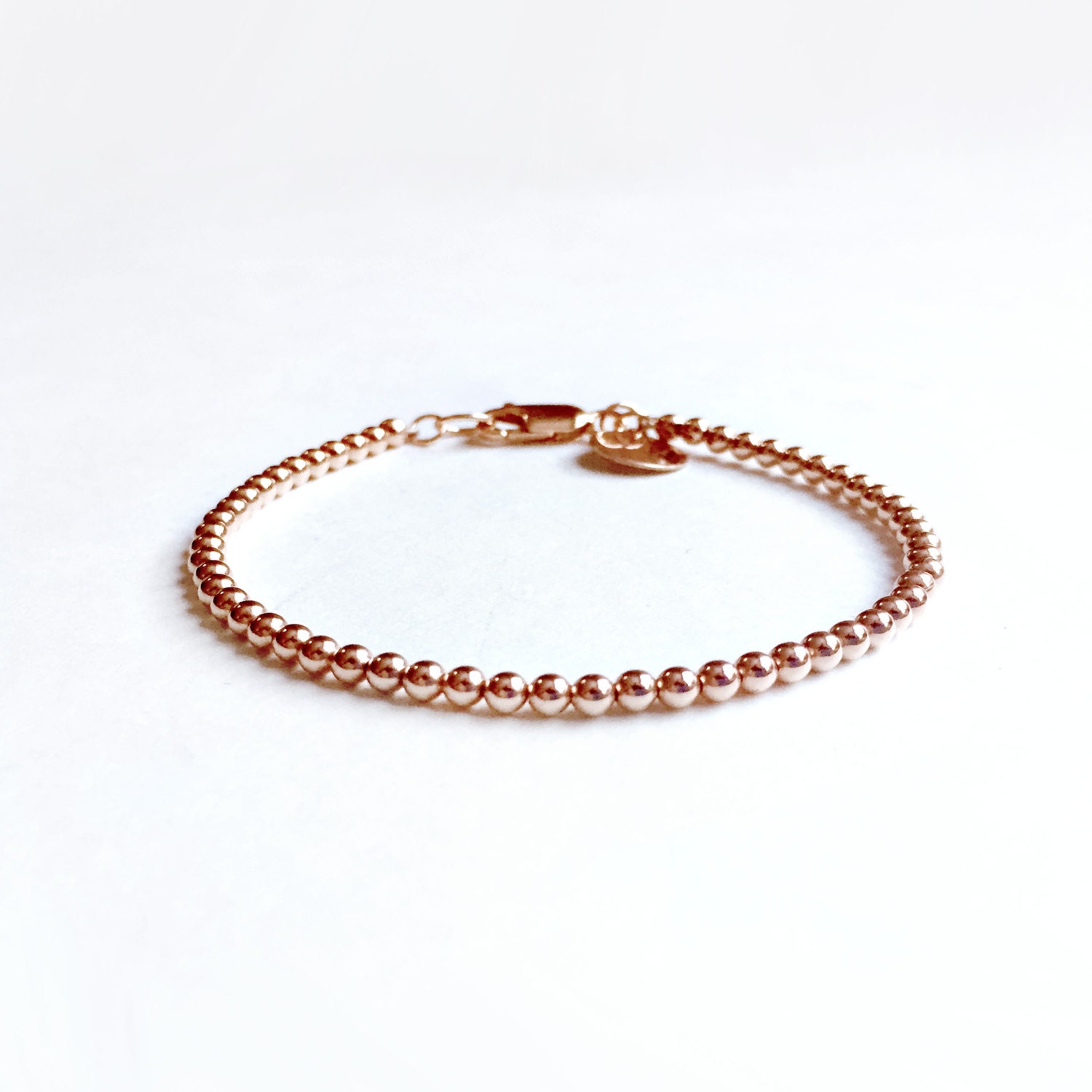 14K Rose Gold Filled Bead Bracelet Tiny 3mm Beads Everyday