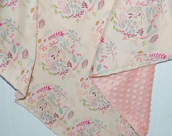 custom baby blanket- floral baby blanket- minky baby blanket- pink floral blanket- baby bedding- floral baby bedding- custom baby blanket
