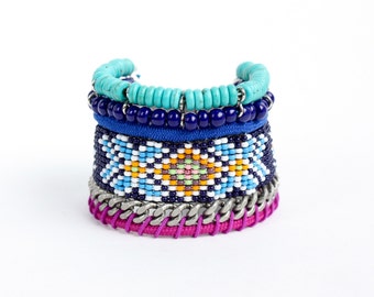 COLON ethnic statement bracelet with beaded strands and magnetic closure