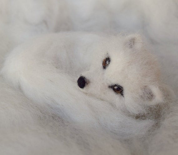Needle Felted Arctic Fox, White Winter