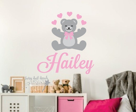 Items similar to Nursery Wall Decal, Teddy Bear Wall Decal, Vinyl Name ...