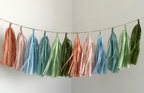 MEADOW / tissue paper tassel garland / nursery garland / subdued wedding decorations / birthday party / vintage color decorations / fringe Il_570xn