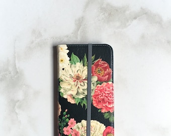 iPhone 7 Wallet Case Floral Bunch on Black, iPhone 7 Plus Womens Wallet Floral iPhone 6S Plus
