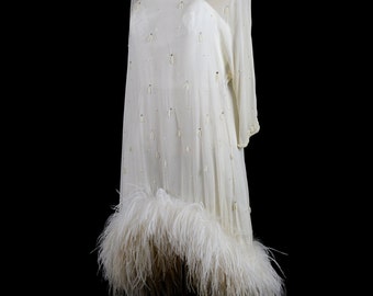 Freya - Beaded Chiffon Ostritch Flapper Wedding Dress - Made to Order