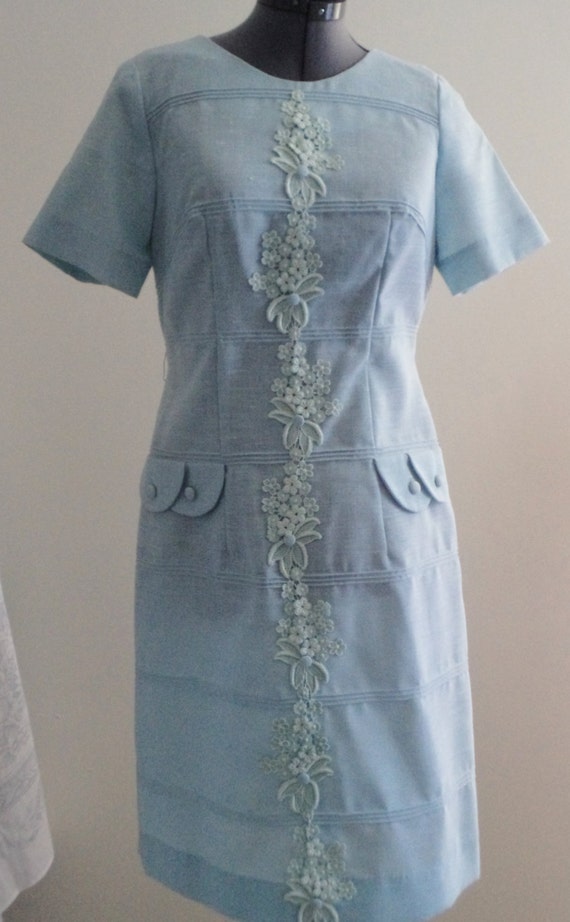 pale blue vintage dress 60s lace dress original vintage