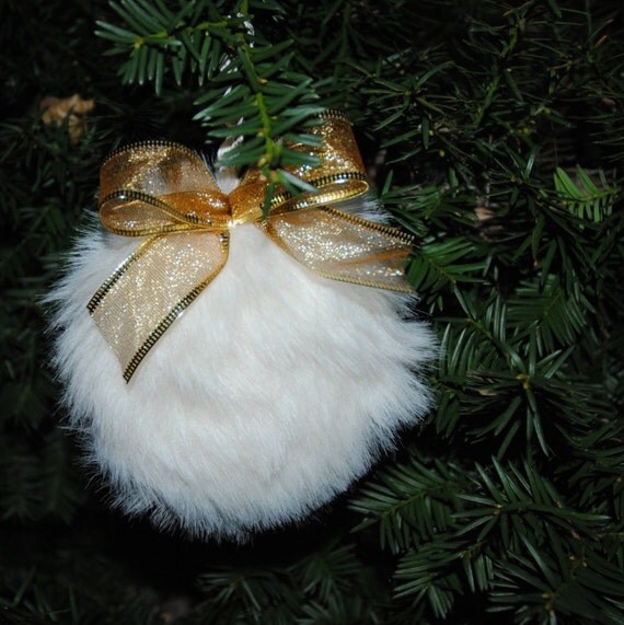Cream Color Faux Fur Christmas Tree Ornament by LoveToSewStudio