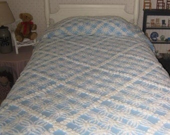 Blue And White Vintage Chenille Bedspread