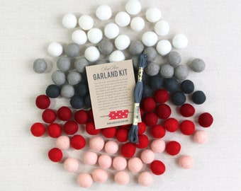 Felt Pom-Poms // Loved and Lost Garland Kit // Felt Balls, Valentine Banner, Red Felt Balls, Valentine Craft DIY, Kids Valentine Craft