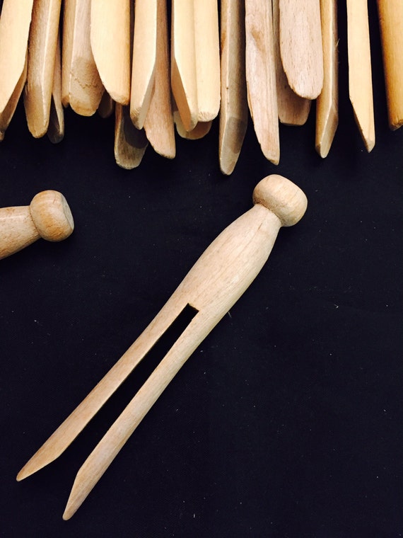 Slotted Round Top Wooden Clothespins Natural Wood clothes