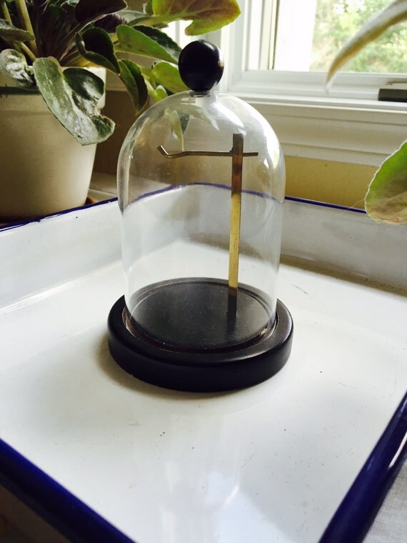 Vintage Dome Display Case For Pocket Watch Brass Arm Wood Base