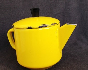 Fabulous bright yellow vintage enamel teapot
