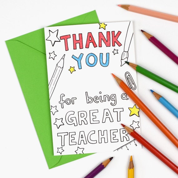 Thank You For Being A Great Teacher Printable Colour In Card Tutor Or