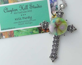 Cross PenDot Necklace - fused glass