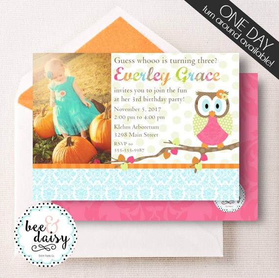 Woodland Owl Invitation, Woodland Owl Birthday Invitation, Woodland Owl Party, Girl First Birthday, Girl Birthday, Owl Photo Invite Il_570xn