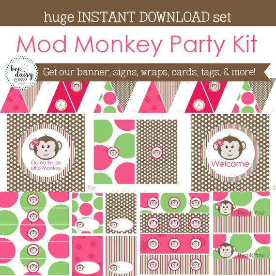 Girls Monkey Birthday, Monkey Baby Shower, Monkey Birthday Decorations, Monkey Baby Shower Decorations, Monkey Party Decorations BeeAndDaisy Il_570xn