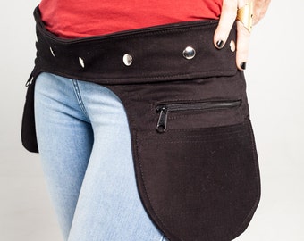 Black Fanny Pack //Confortable Bum Bag//Utility Waist Bag//Festival Hip Pouch//Cotton Pocket Bag // Original Steampunk bag