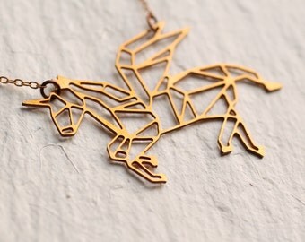 Unicorn Necklace ... Geometric Horse Pendant