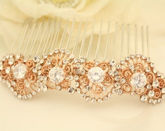 Stellar Rose Gold and Rhinestone hair comb 67607 main image 0