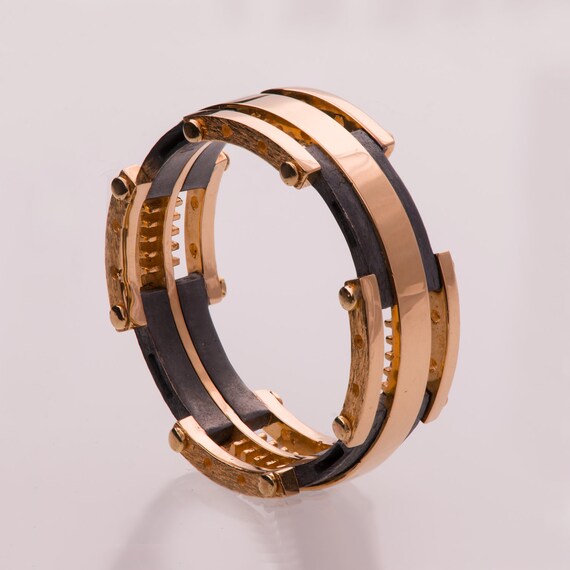 Gold Wedding Band Men S 14k Rose Gold And Oxidized Silver Wedding