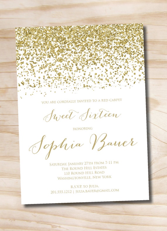 Gold Glitter Confetti Sweet 16 Birthday Quinceanera invitation