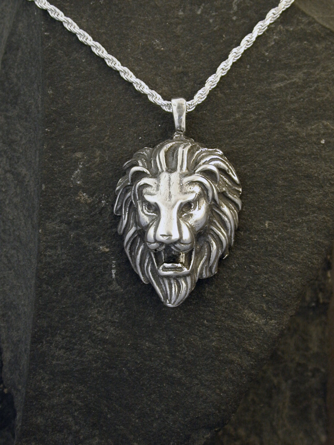 Sterling Silver Lion Head Pendant on a Sterling Silver Chain