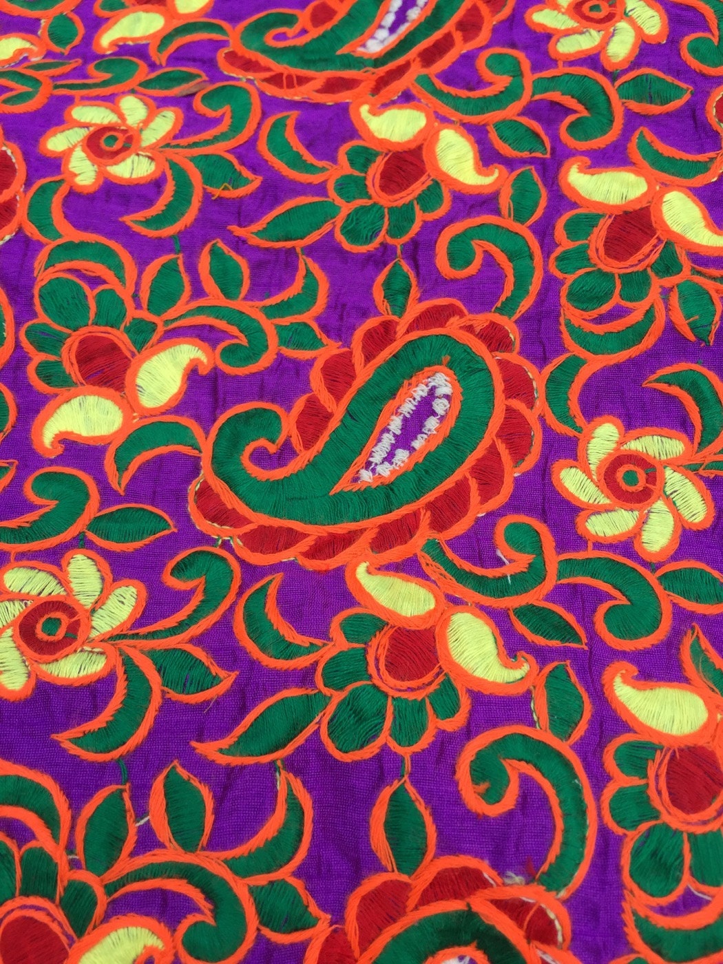 Purple Floral Embroidered Silk Fabric from Rajasthan India