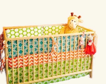 Orange Baby Boy Nursery Bedding - Green and Blue - Nursery Bedding - Customizable