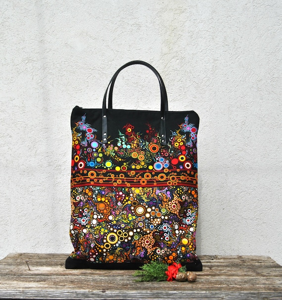 Canvas hand tote bag large zipper tote by KatiaFabricStudio