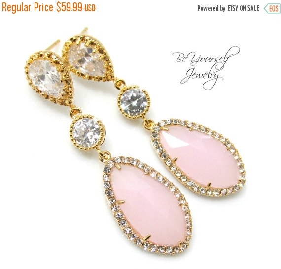 SALE Pale Pink Bridal Earrings Pastel Pink by BeYourselfJewelry