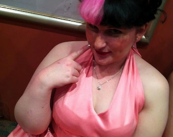 1950s style pink halter dress