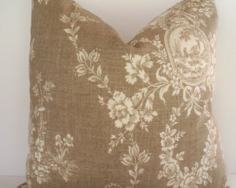 French Country Toile Pillow Waverly Floral Tan Waverly Country House Toile Linen BOTH SIDES