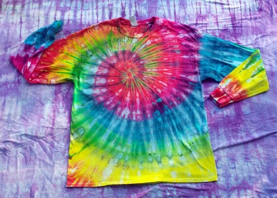 Tie Dye Long Sleeve Spiral Rainbow Shirt in XL by CraftyColors