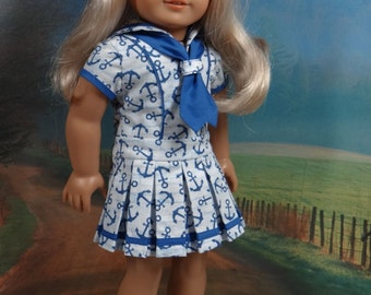 Sailor style dress for American Girl or similar 18 inch doll
