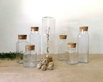 Square Glass Apothecary Jar with Cork Lid - Multiple Selections