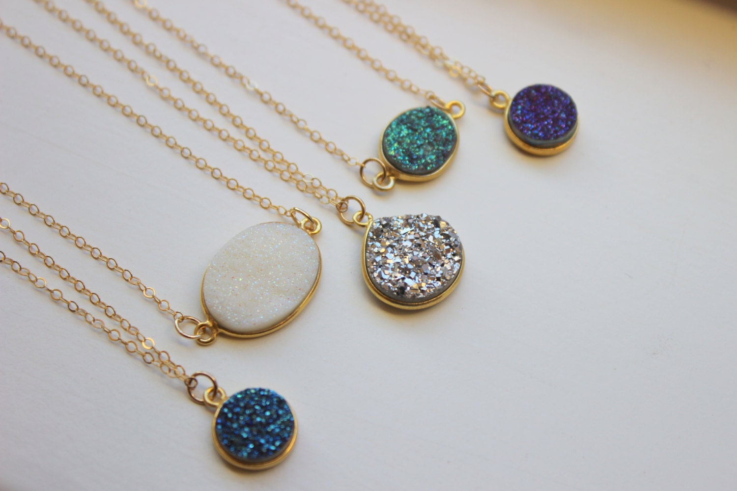 Gold Druzy Necklace Natural Druzy Jewelry - Drusy Necklace Jewelry Green Purple Silver Blue White Christmas Gift Layering Statement Jewelry