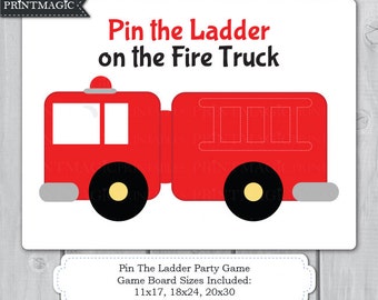 Pin the Ladder on the Fire Truck Printable Party Game - Fireman Birthday Party, Firetruck Birthday Party, Firetruck Party Game, Pin the Tail