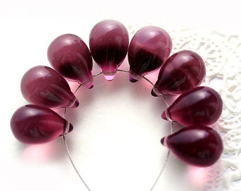Dark Amethyst Purple czech glass beads, teardrops, large Briolettes, purple drops - 10x14mm - 6Pc - 0392