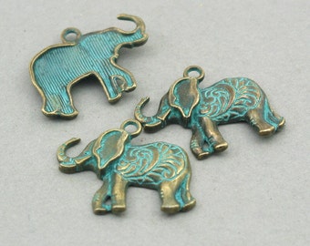 Green Patina Elephant Charms 4pcs pendant beads 22X25mm CM1006BR