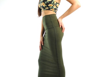 Pencil Skirt - Mid Calf High Waist Wiggle Skirt in Stretch Knit Cotton - Fitted Midi Skirt - Tight Maxi Skirt - Sizes XS, S, M, L, XL