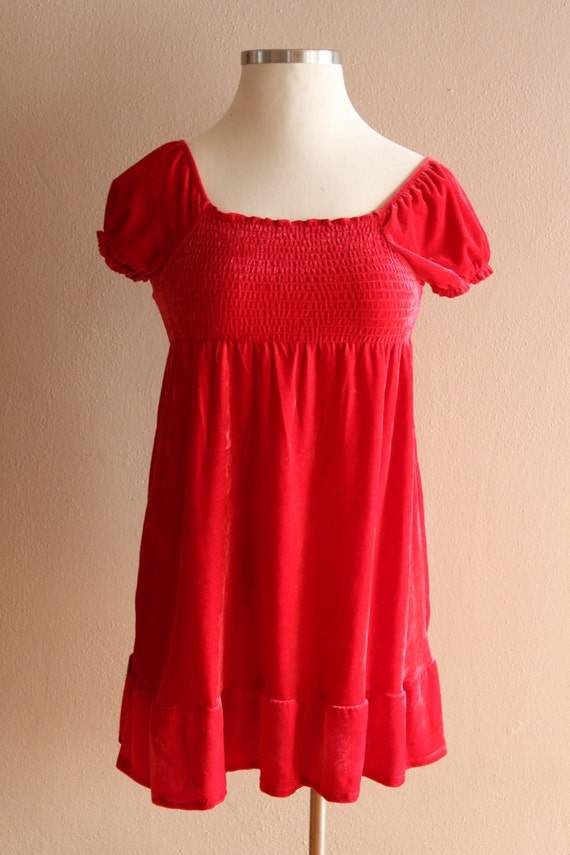 Vintage 90's RED velour Baby Doll Dress Women's// Teen