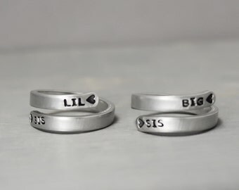 Sisters Rings, Big Sis Lil Sis Rings, Hand Stamped Rings, Sorority Jewelry, Personalized Jewelry, Hand Stamped Rings
