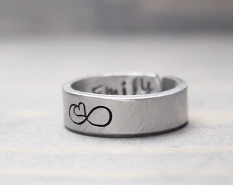 Custom Infinity Ring, Long Distance Relationship Ring, Personalized Ring, Personalized Gift Idea, Handstamped Jewelry
