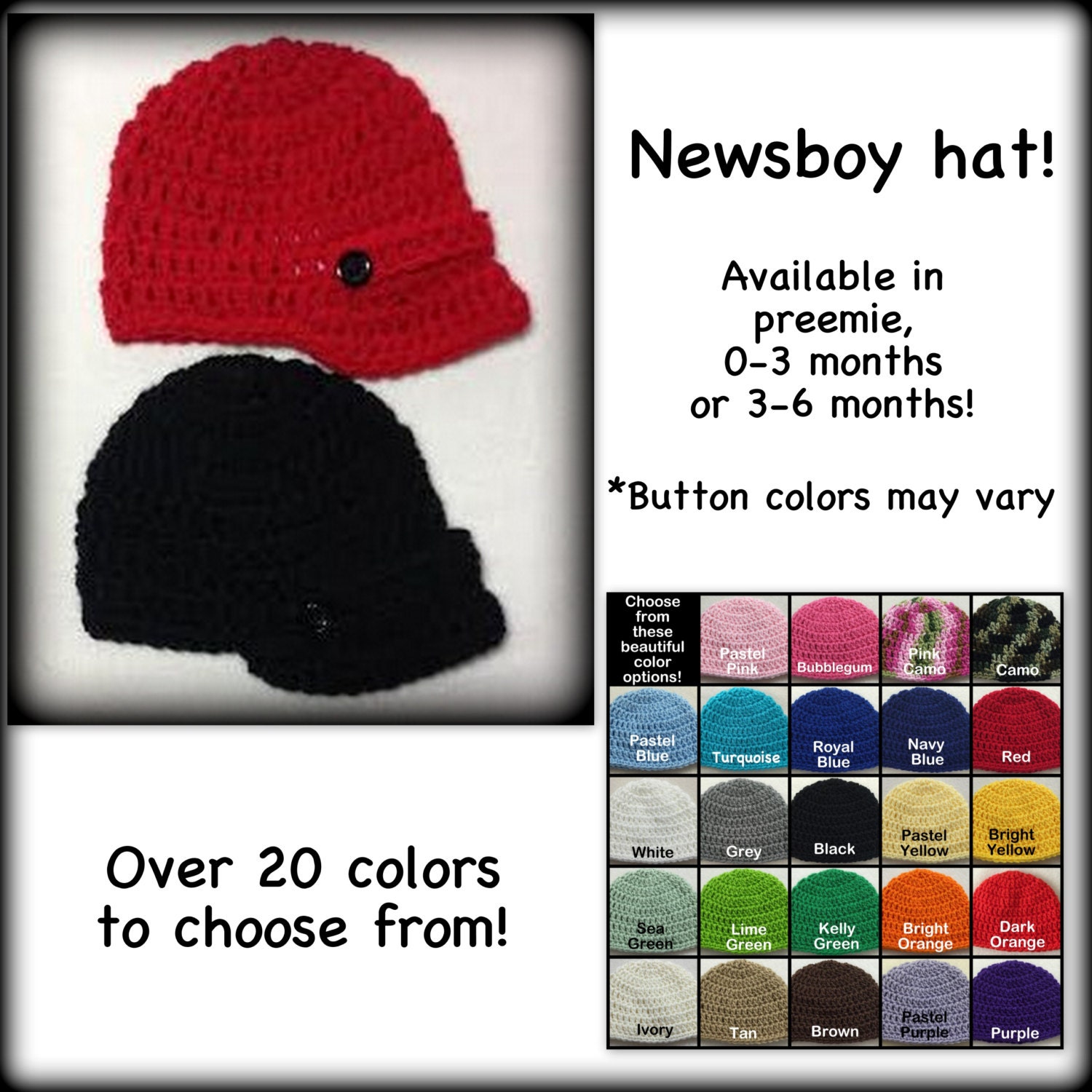 Baby newsboy hat photo prop newborn 03 months 36 months