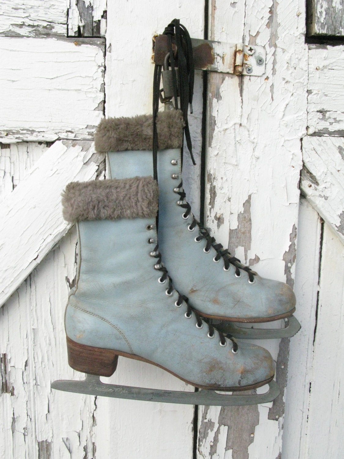 Vintage Ice Skates Blue Leather Canadian Flyer Women's