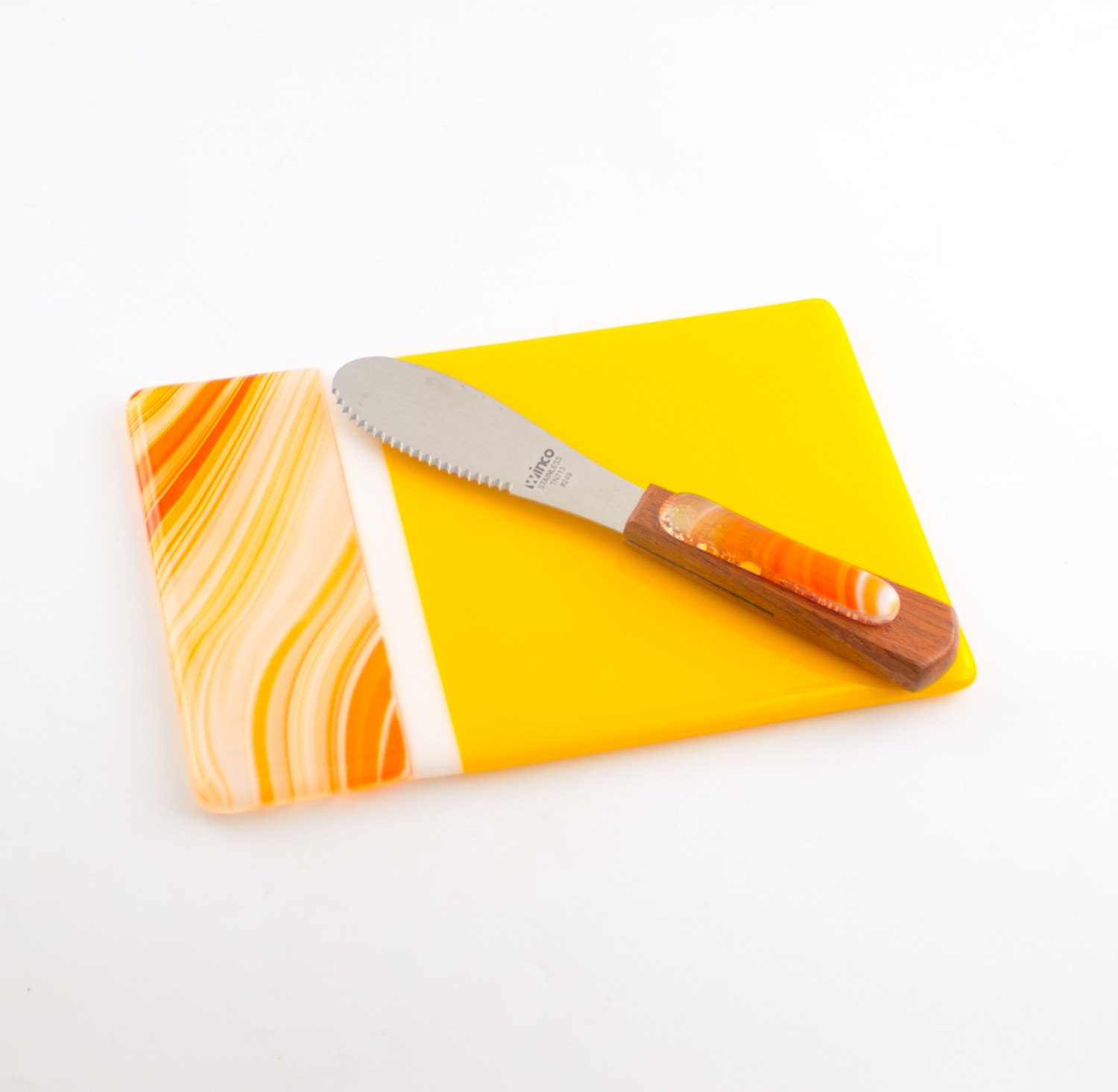 Yellow Glass Cheese Board Set Glass Cutting by Nostalgianmore