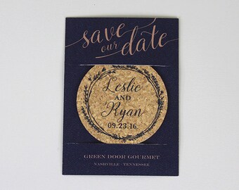 Cork Coaster Save the Date-Navy Wreath and Gold Script with Photo (includes envelope): Get Started Deposit