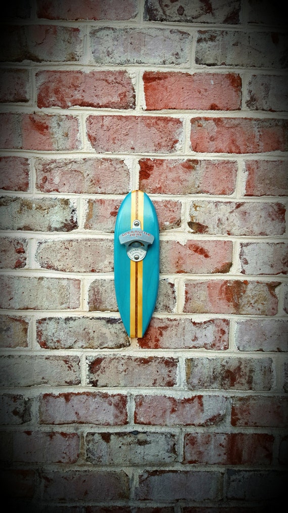 Surfboard bottle opener wall mounted by HighTideWoodworks on Etsy